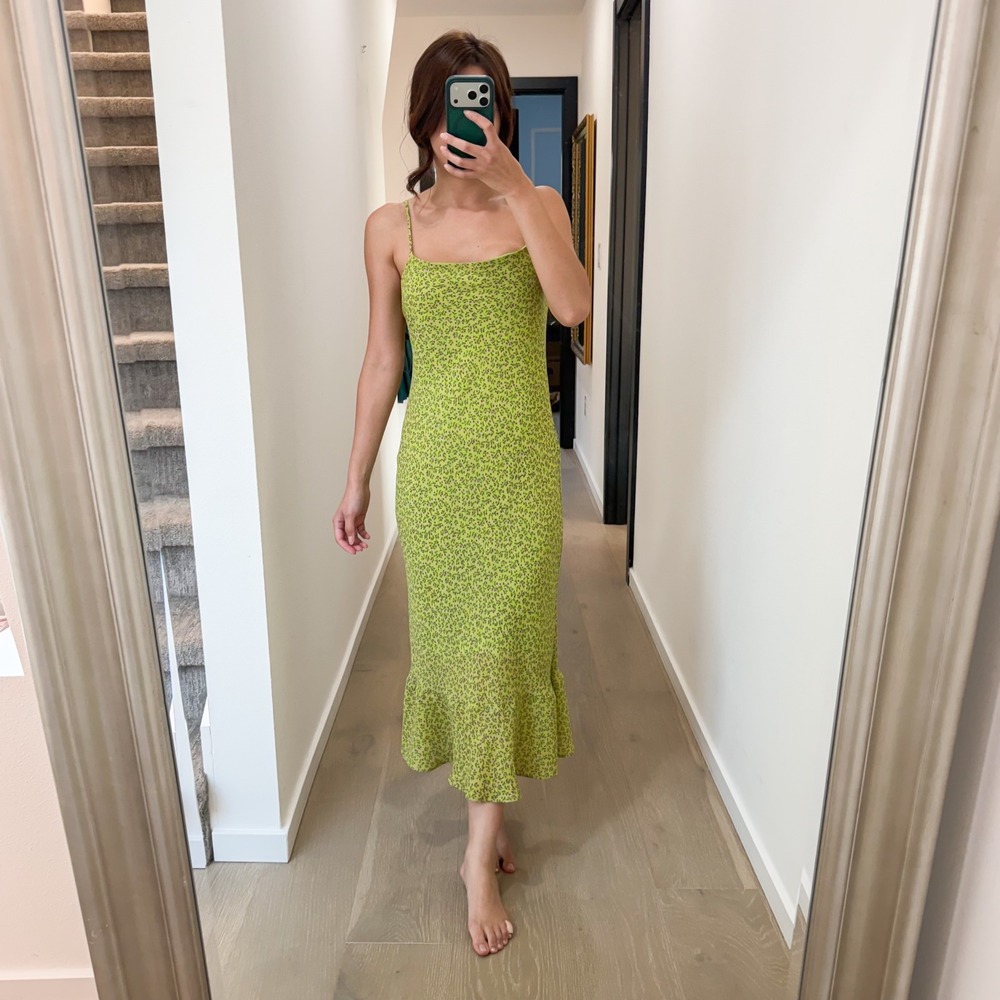 Vintage USA Y2K 90s Floral Boho Cottagecore Coquette Green Midi Dress XS